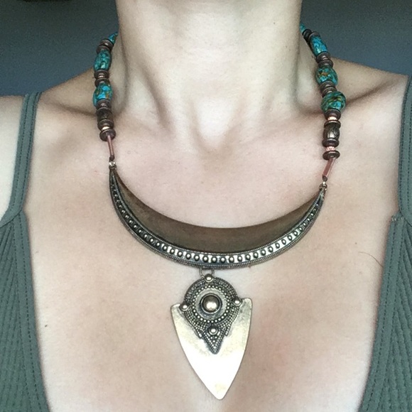 Turquoise and bronze Atlantian style necklace - Picture 1 of 3